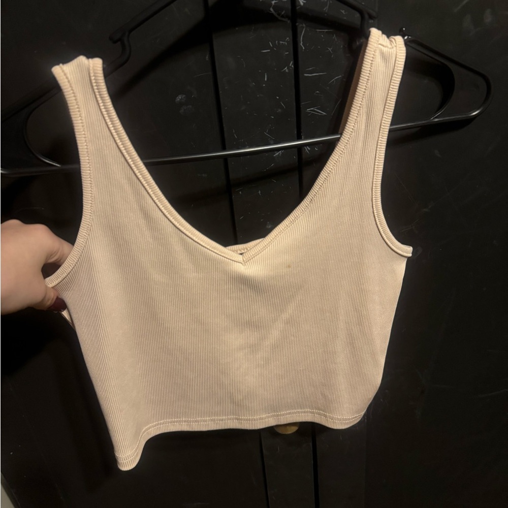 SHEIN Cream Ribbed Crop Top
